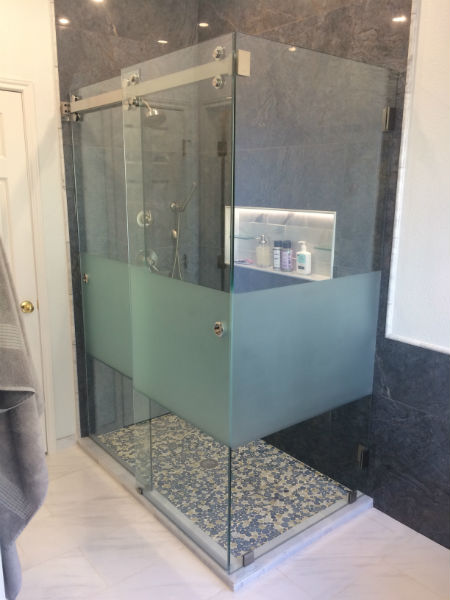 Custom etched glass shower door Hurst TX